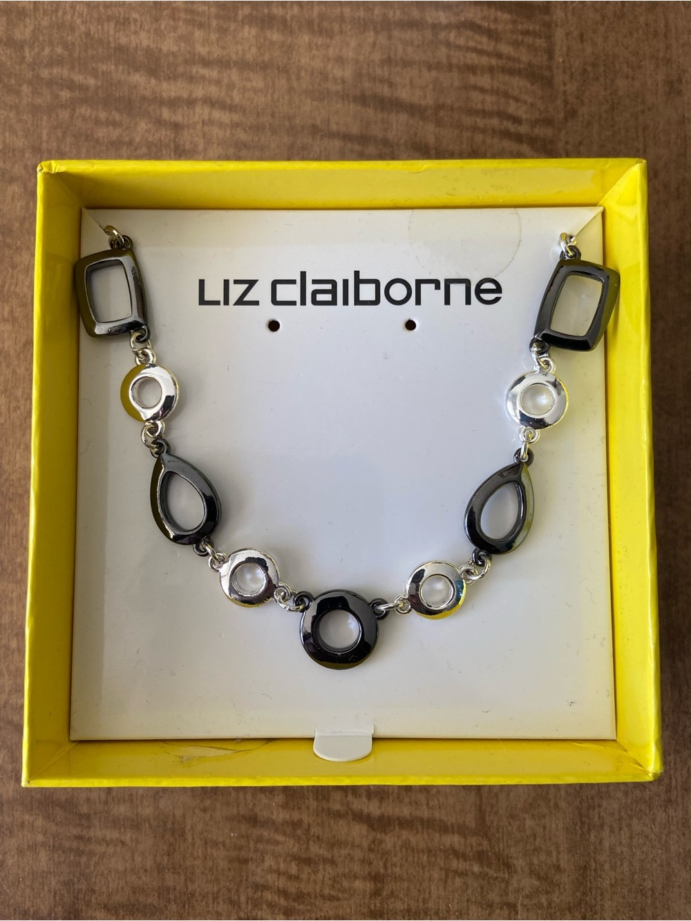 Liz Claiborne Black and Silver Open-Link Geometric Necklace